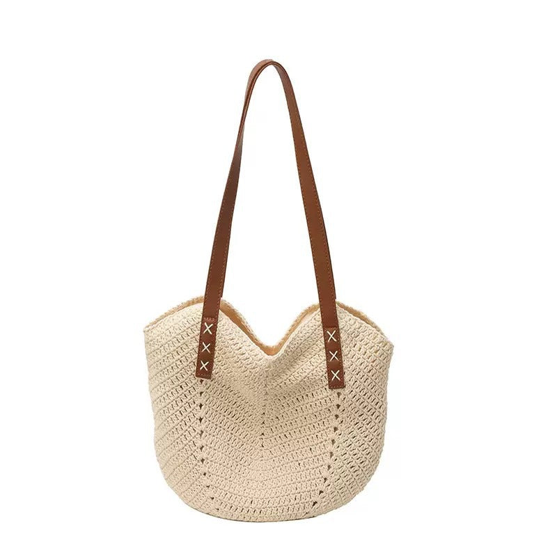 Elegant Makramee-Shopper med Markante Læderremme Skanto