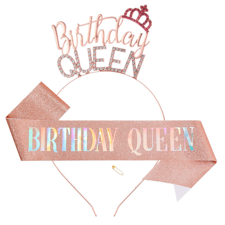 Damer Glitrende Hårbånd med "Birthday Queen"-skrift Skanto