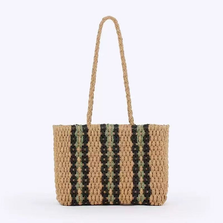Elegant og Romslig Bast-Shopper med Slående Stripedesign Skanto