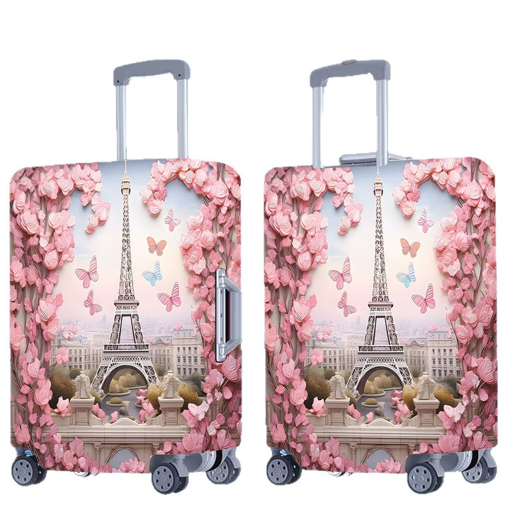 Unisex nan elastisk koffertrekk med tredimensjonalt blomst- og sommerfuglmotiv for trolley med glidelås og sklisikker innvendig festing Skanto