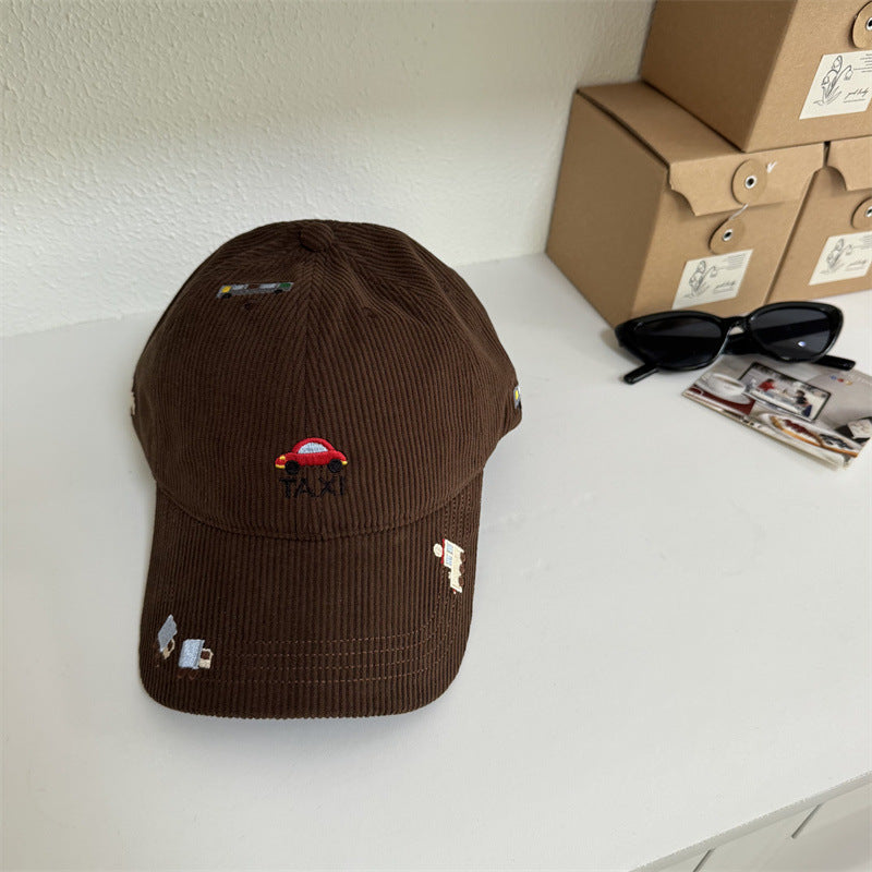 Men's Corduroy Taxi Brodert Caps med Skjerm Skanto
