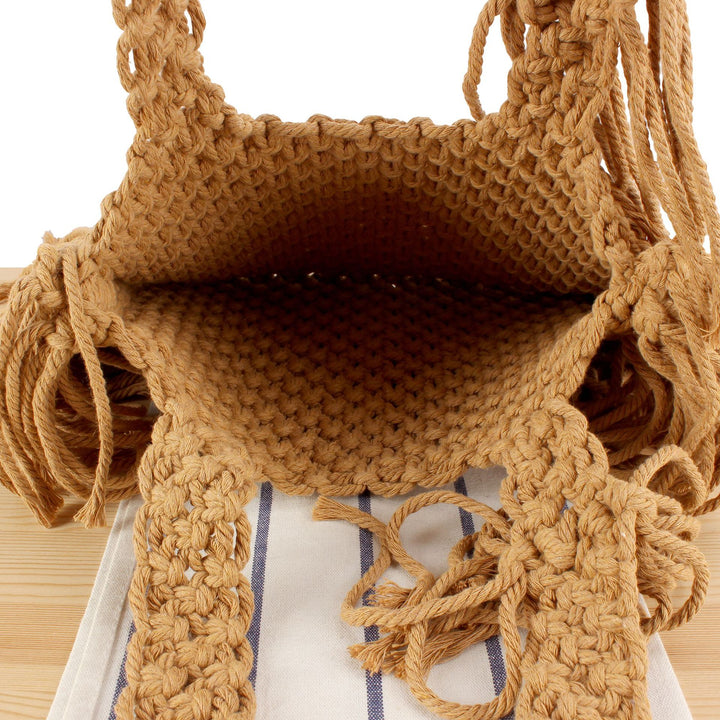 Hand-Knotted Macrame Handbag with Elegant Fringe Skanto