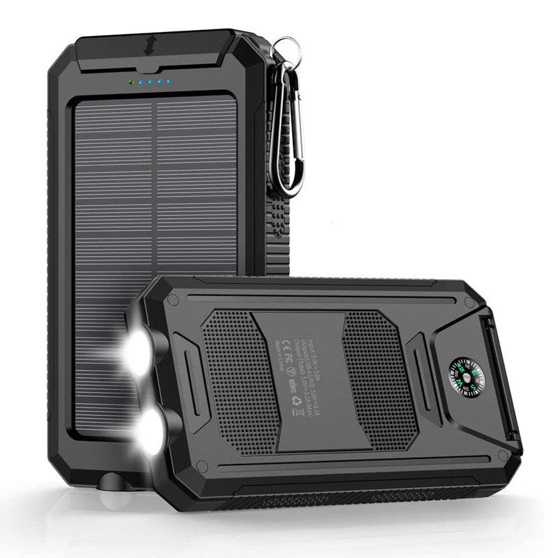 Solcellepowerbank med integrert LED-lampe og kompass Skanto