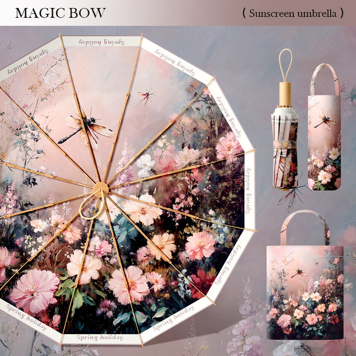 Dame kreativ solbeskyttelsesparaply med kunstnerisk blomsterdesign Skanto