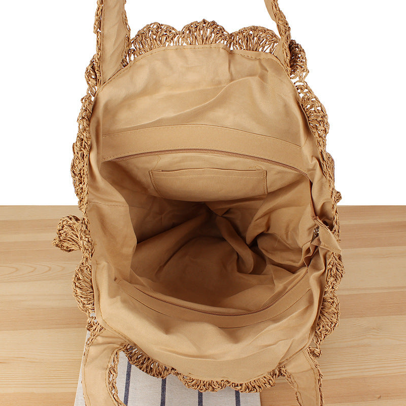 Hand-knotted beach bag with artistic round design Skanto