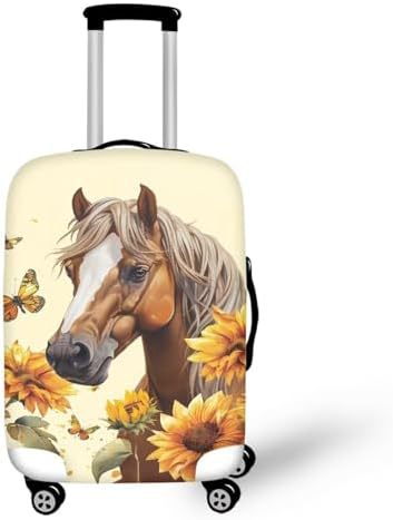 Unisex nan elastisk koffertrekk med hest- og solblomstmotiv, dehbar stretchbeskyttelse for hardplast- trolley med glidelås Skanto