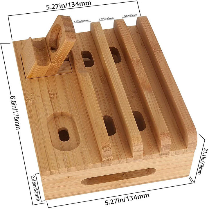 Skanto | Tekavo Bamboo Laderstasjon – 5-Port USB Organisator med Kabelsett