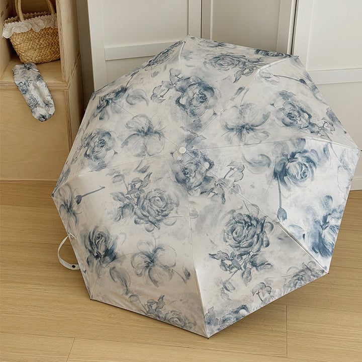 Dame sammenleggbar paraply med romantisk blomsterdesign Skanto