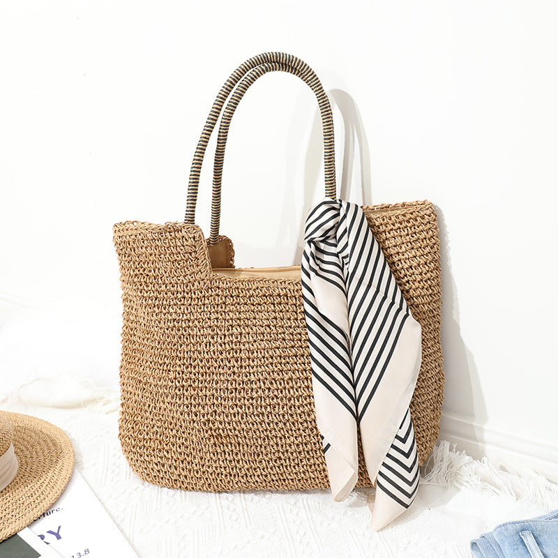 Handmade Solid Natural Material Tote Bag with Stylish Scarf Skanto