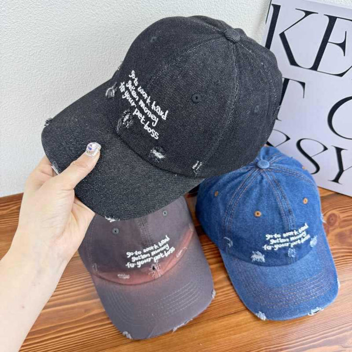 Kvinnens slitte denim uttal cap Skanto