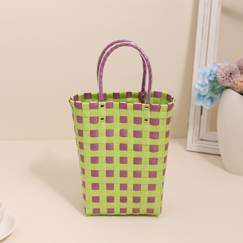 Woven tote bag in modern plaid pattern Skanto