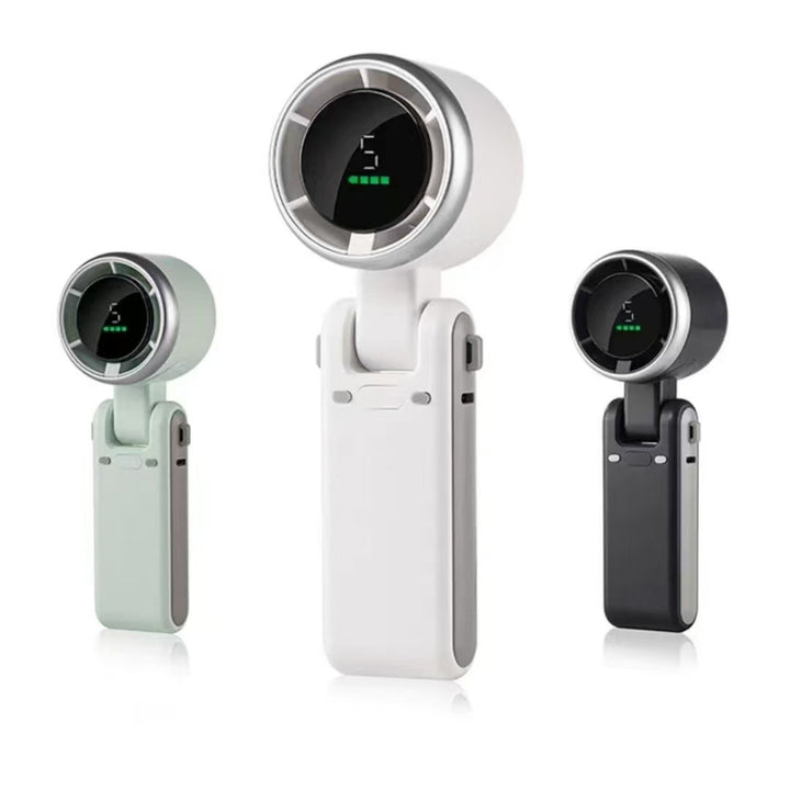 Unisex nan faltbar bladløs håndventilator med digitalt batteriindikator justerbart vippehode USB-C ladeport Skanto