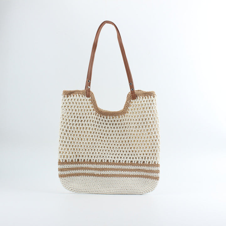 Håndlaget designer strandveske med robuste lær grep Skanto