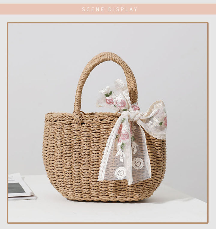 Elegant Straw Bag with Flower Bow Detail Skanto