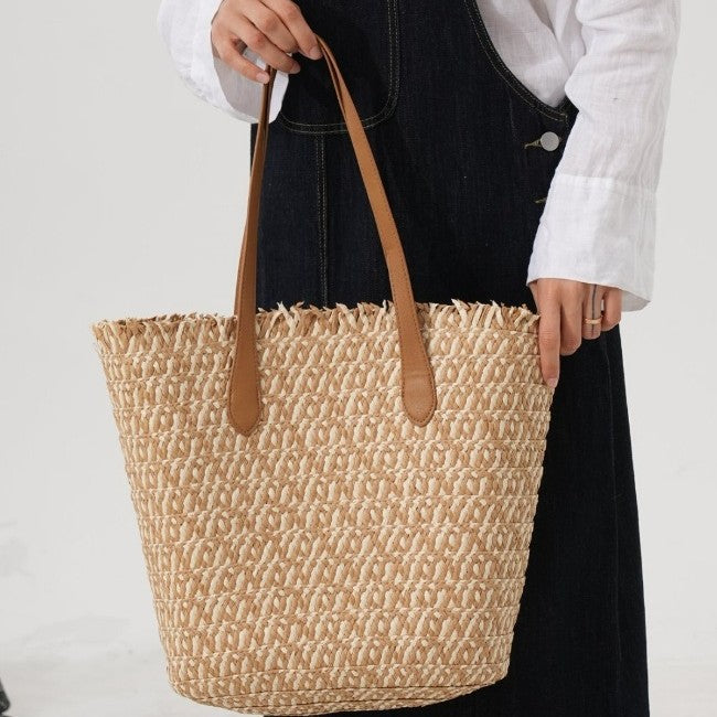Multifunksjonell Bast-Shopper med elegante lærhåndtak Skanto