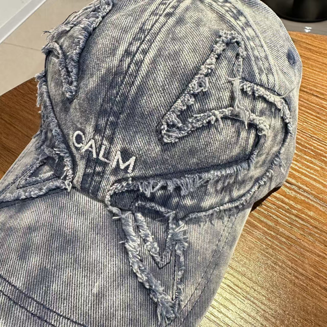 Unisex Slittet Denim Brodert Caps Skanto