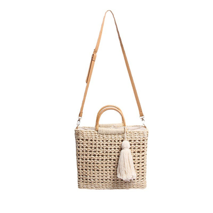 Handmade Raffia Crossbody Bag with Decorative Tassel Pendant Skanto