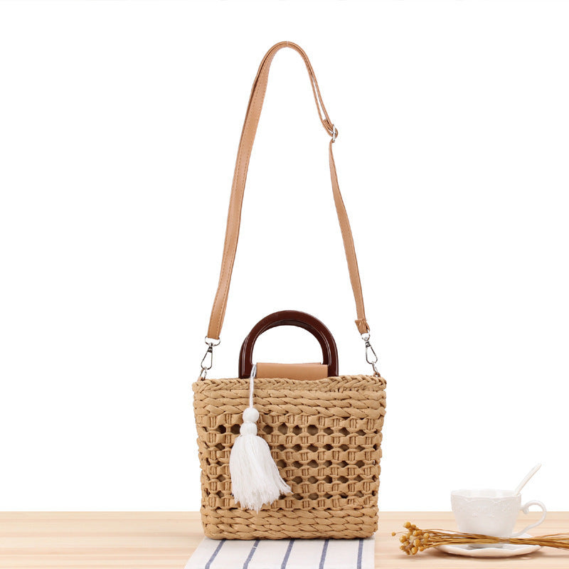 Designer Handbag with Stylish Wooden Handle and Practical Detachable Shoulder Strap Skanto