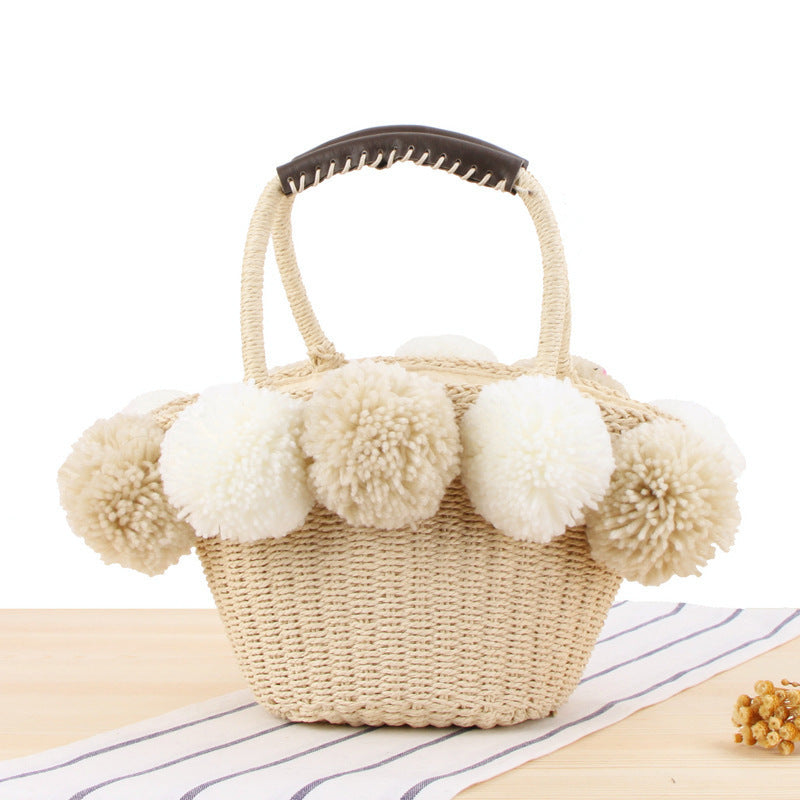 Basket bag with pompom decorated top Skanto