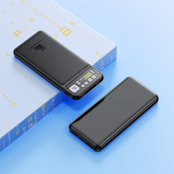 Powerbank med integrert kabelsystem og digital ladevisning Skanto