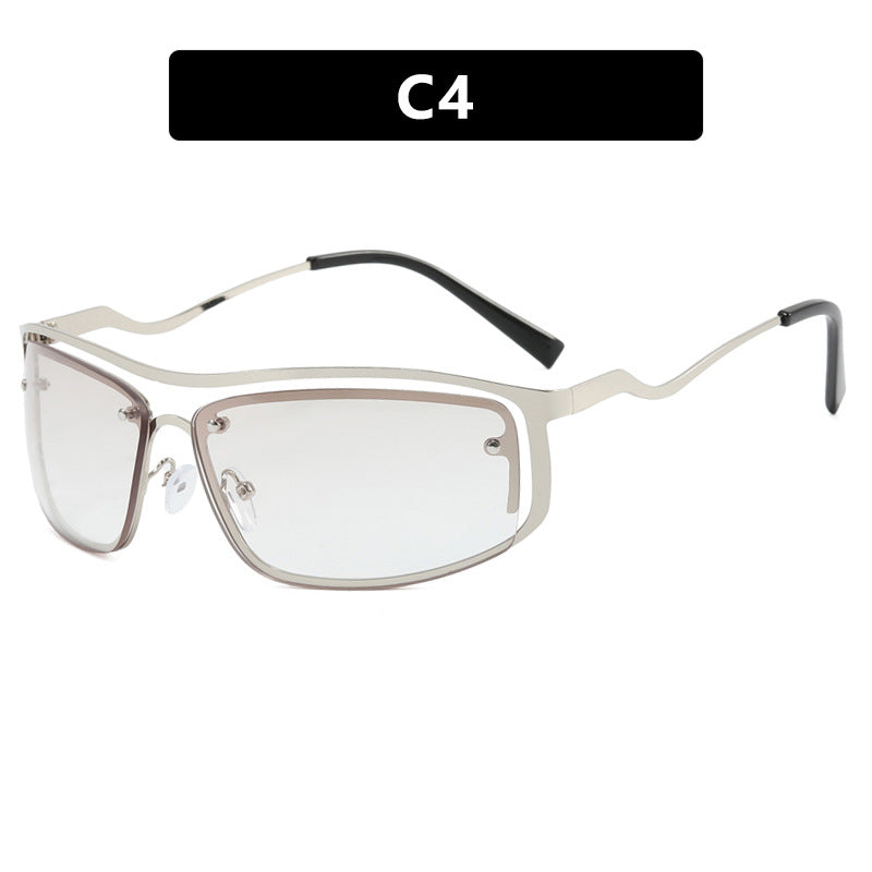 Women's futuristic sunglasses with elegant metal frame and high transparent lenses Skanto