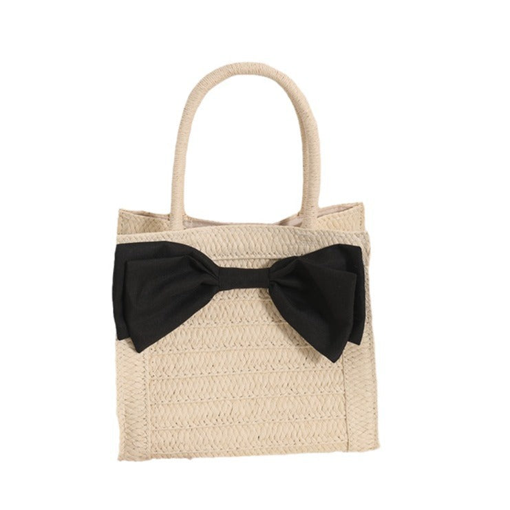 Elegant Straw Bag with Bow Detail Skanto