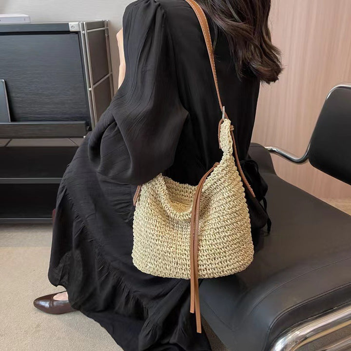 Cultured Raffia Crossover Bag with Leather Details Skanto