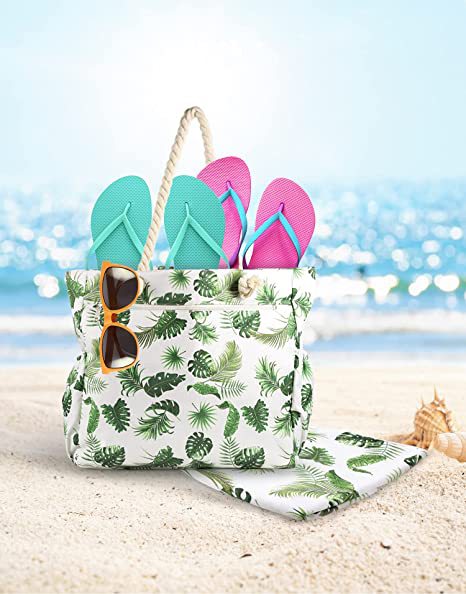 Strandveske med botanisk motiv og robuste taustropper Skanto