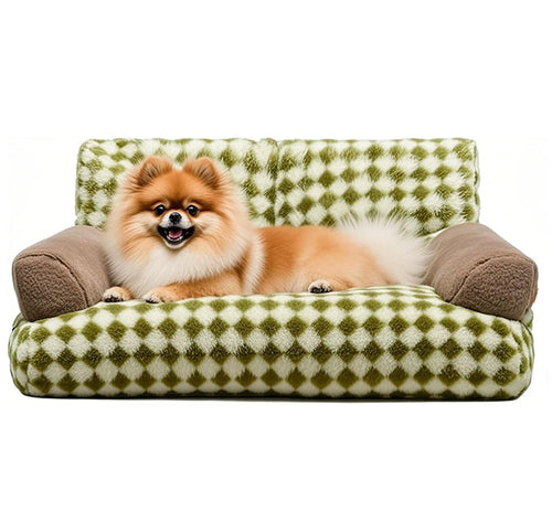 Rutete Mønster Plysj Sofa Hundeseng
