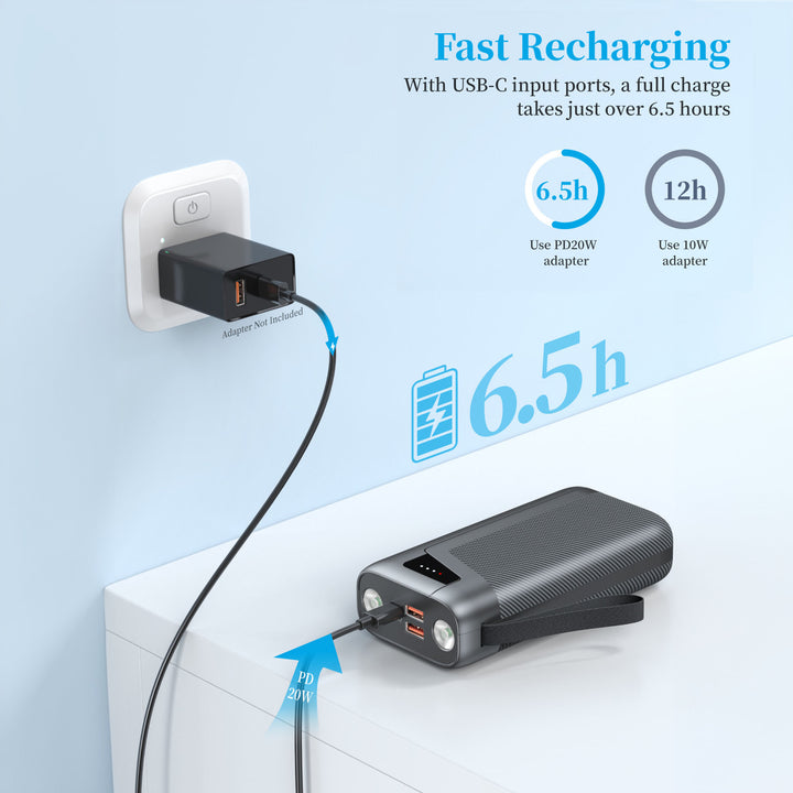 Kraftig powerbank med integrert LED-belysning og hurtigladingsfunksjon Skanto