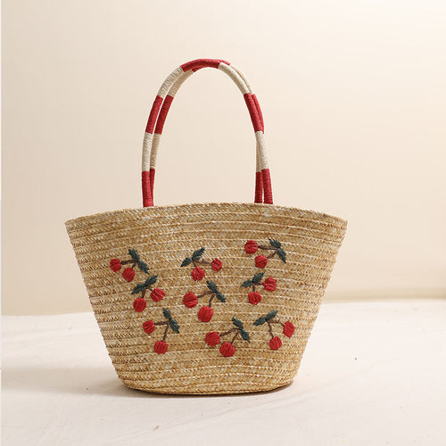 Handmade basket bag with vibrant floral embroidery design Skanto