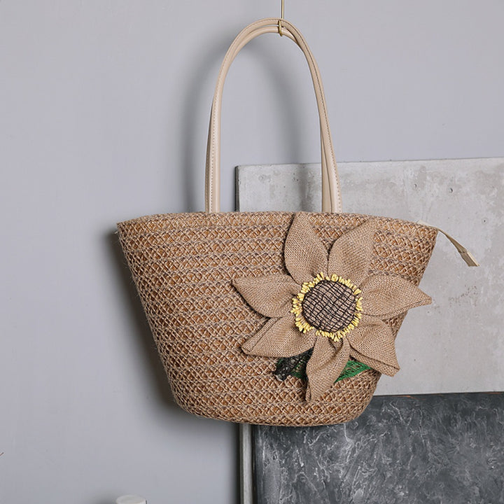 Strohtasche med romantisk blomsterdesign Skanto