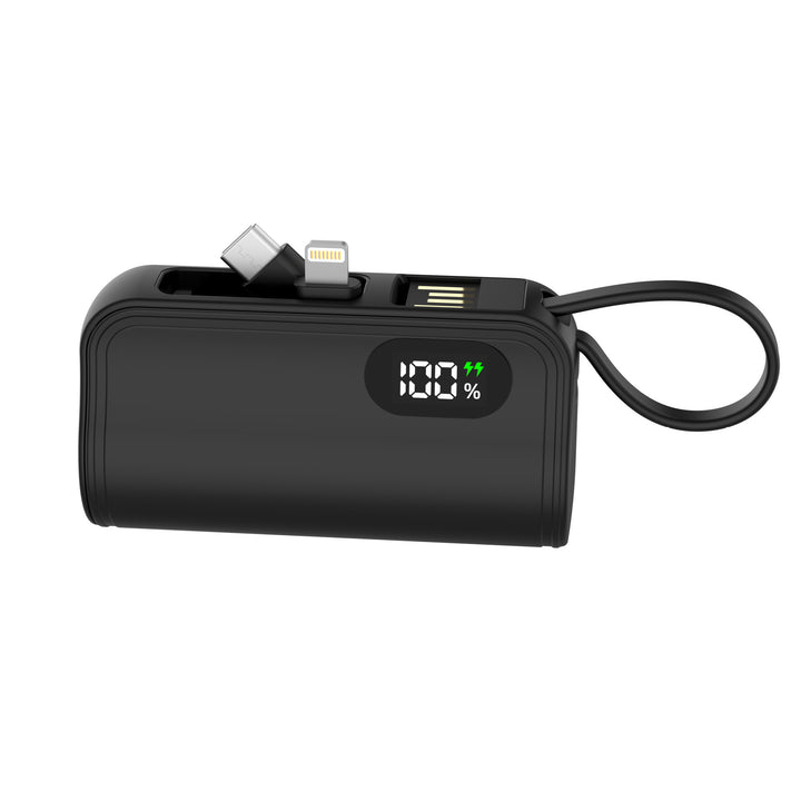 Kompakt powerbank med integrert ladekabel og hurtiglading funksjon Skanto