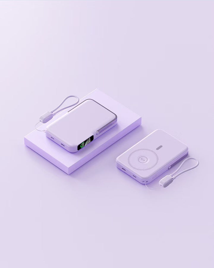Powerbank med integrert trådløs ladefunksjon og LCD-skjerm Skanto