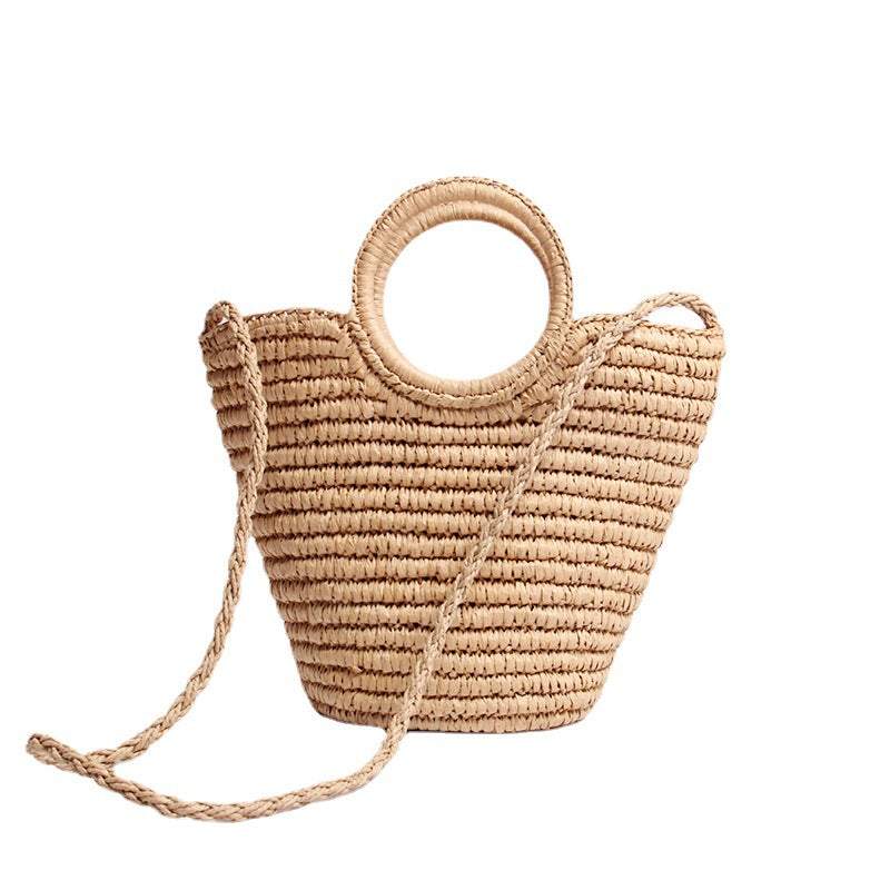 Handmade basket bag with round handle and detachable shoulder strap Skanto