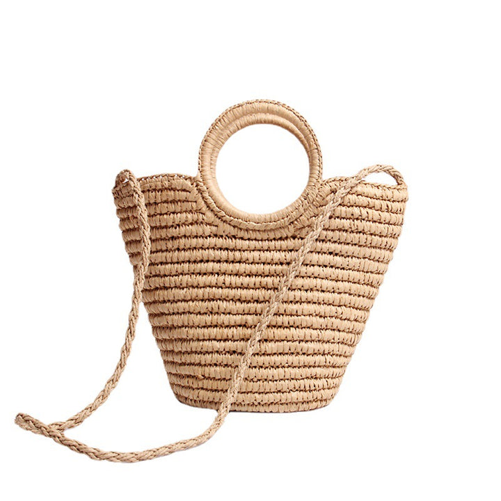 Handmade basket bag with round handle and detachable shoulder strap Skanto