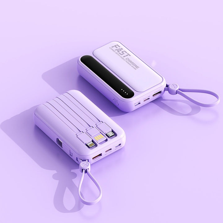 Bærbar powerbank med integrerte hurtigladeporter og multifunksjonskabel Skanto