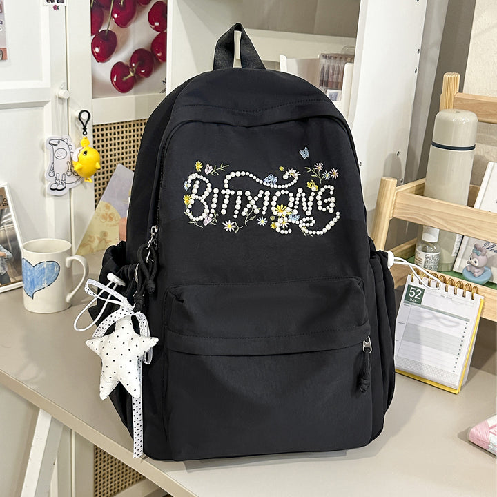 Brodert Blomster Skole Ryggsekk