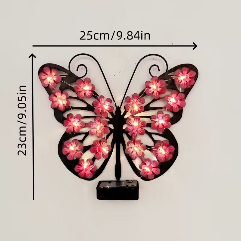 Dekorativ LED Sommerfugl Vegglampe Med Blomster Mikroleder Accenter Og Batteridrevet Kontroll Skanto