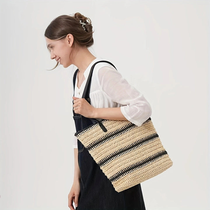 Elegant Raffia handle bag with leather handles Skanto