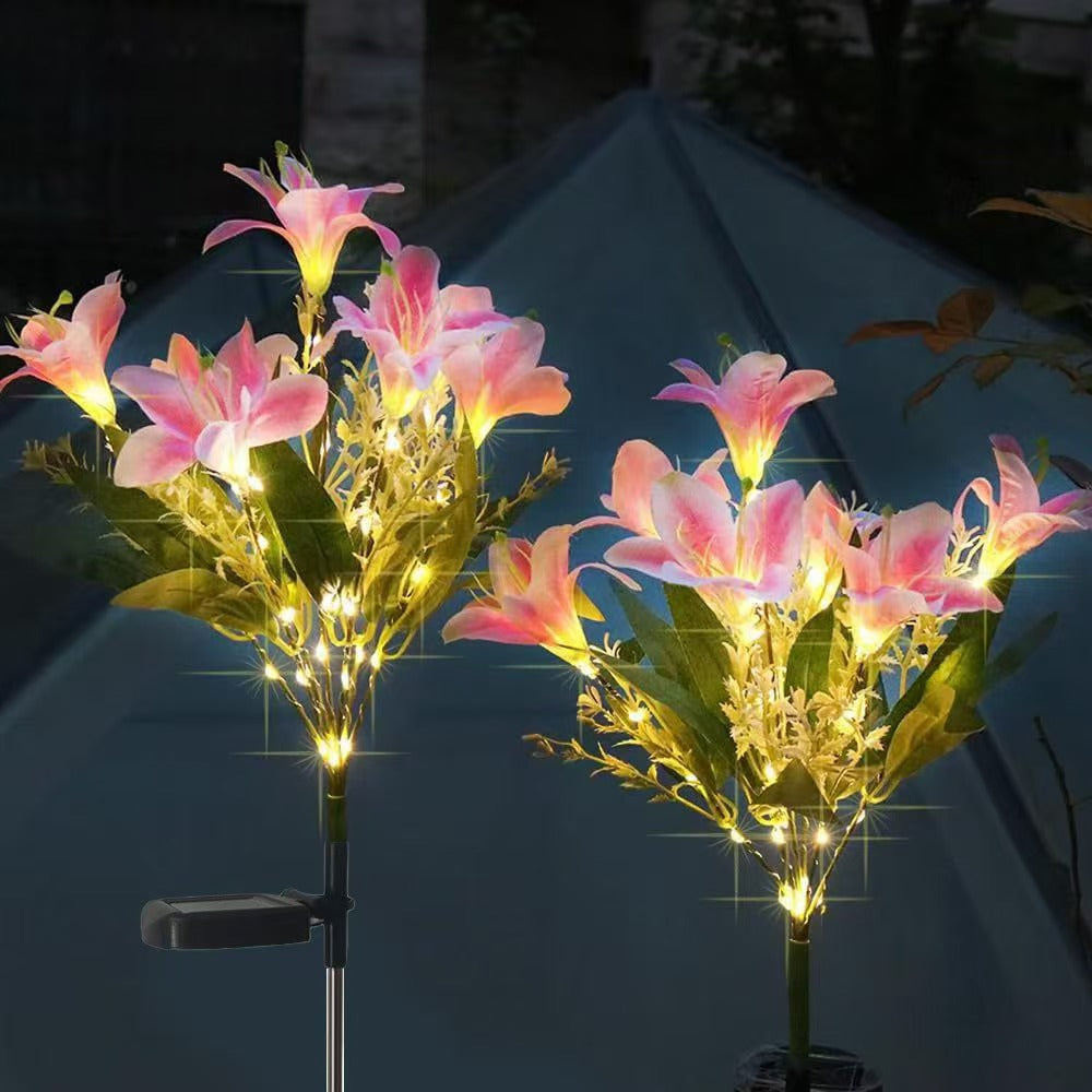 Solarlampe LED Lilje Hage Stake Lys Med Integrert Fe Lyskede Og Livaktige Silkeblader Skanto