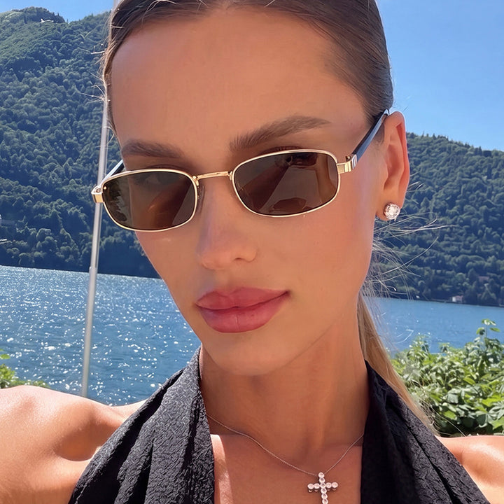 Women's elegant rectangular sunglasses with fine metal frame Skanto