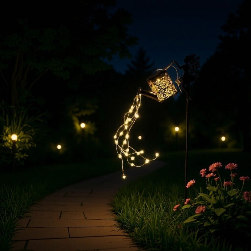 Dekorativ Fe Fairy Silhouette Hage Stake Med LED Vanning-Kanne Kaskade Lys Skanto