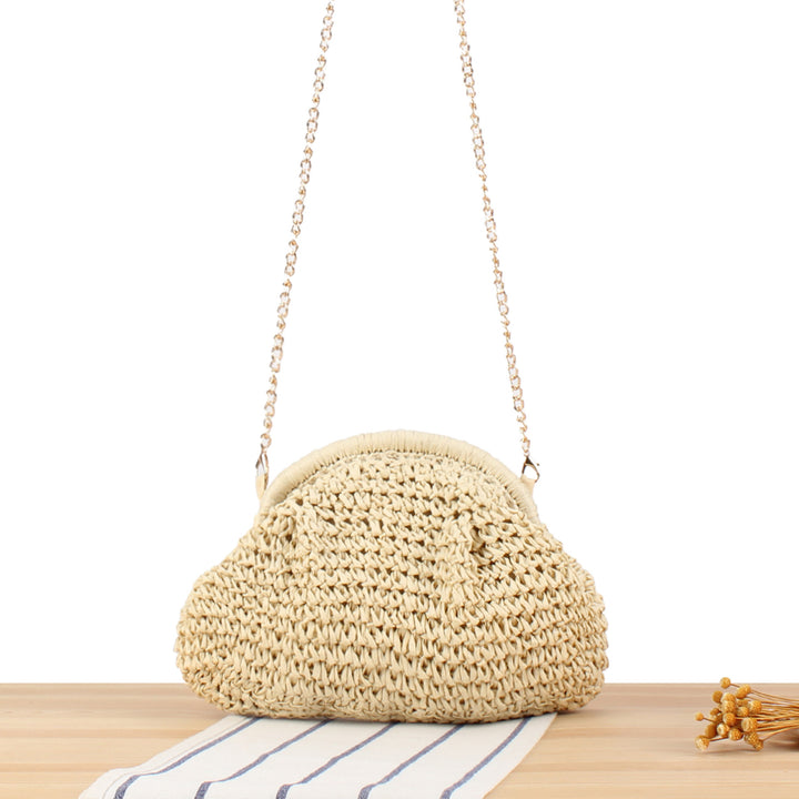 Shoulder bag made of handmade natural fibers with elegant chain embellishment Skanto