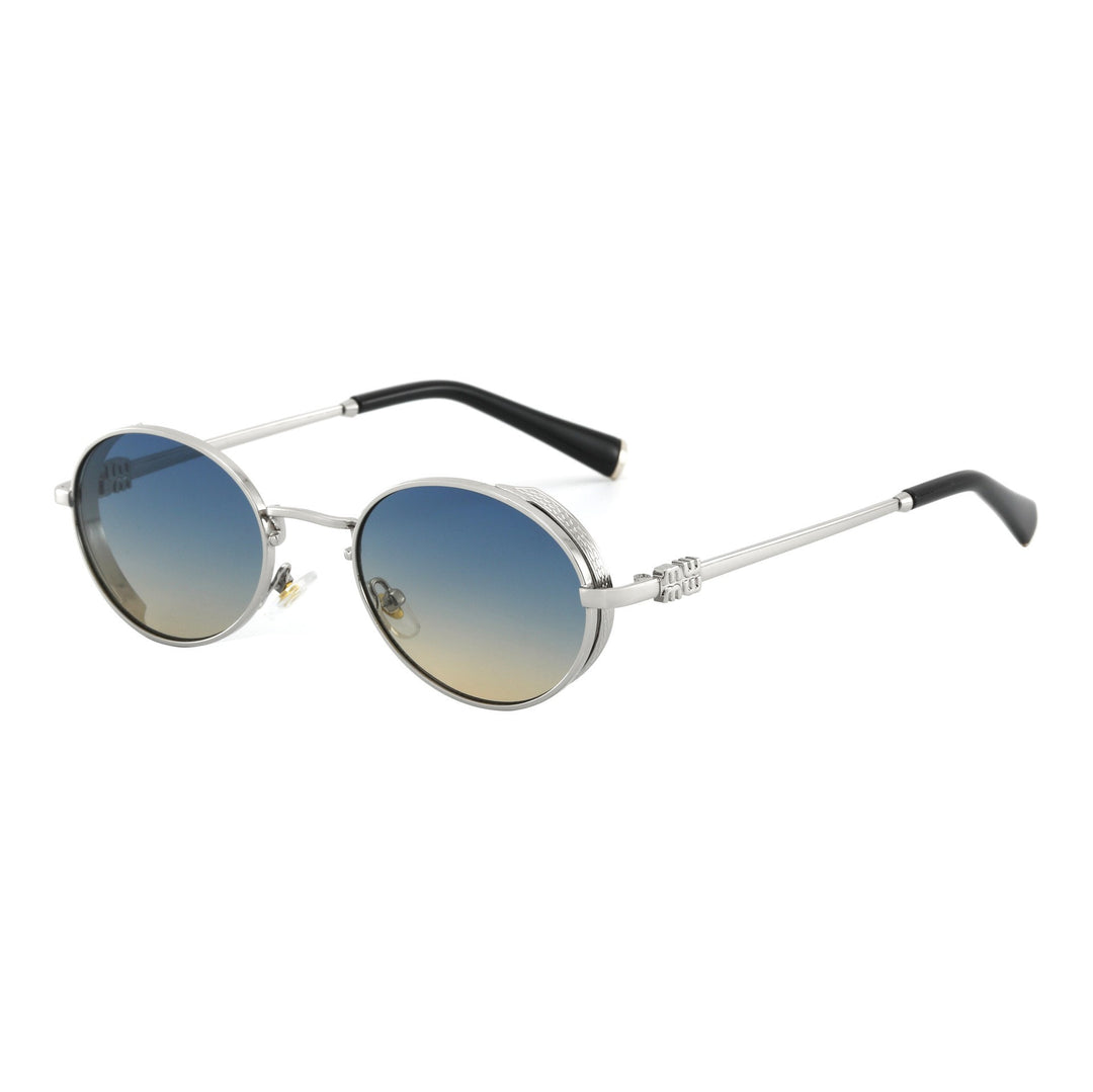 Dame Runde Designer-solbrille med elegant metallramme Skanto