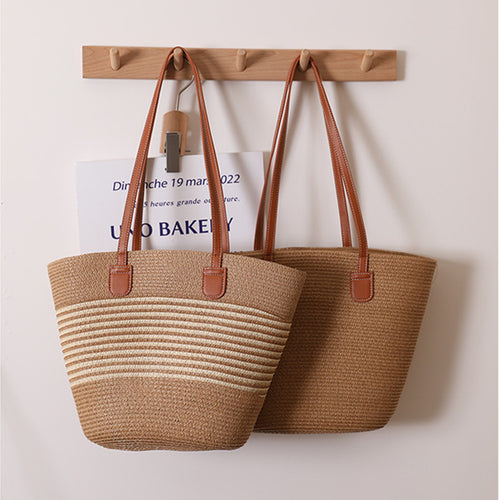 Elegant Raffia Tote Bag with Leather Handles Skanto