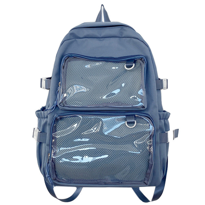 Multi-Compartment Transparent Mesh Skole Ryggsekk
