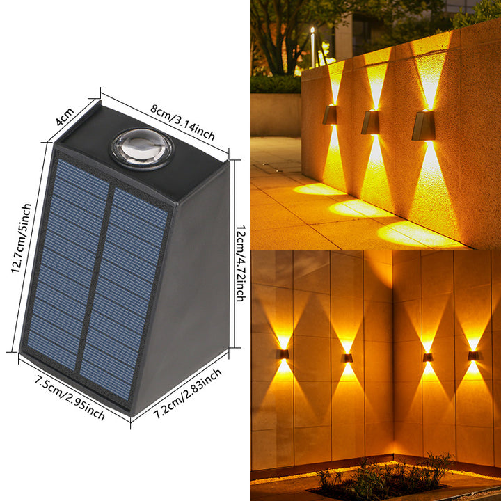Skrå Bi-Direksjonal Sol LED Vegg Uplight-Nedlight Med Integrert Fotovoltaisk Panel Og Prisme Linse Skanto