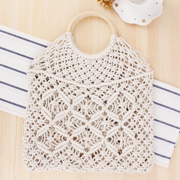 Macrame Tote Bag with Wooden Handle Skanto