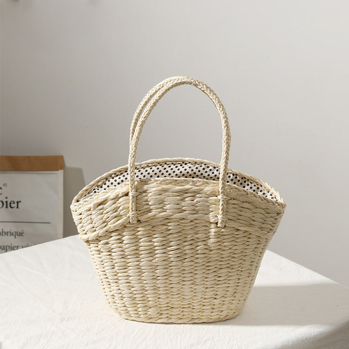 Braided beach bag with polka dot inner pocket Skanto